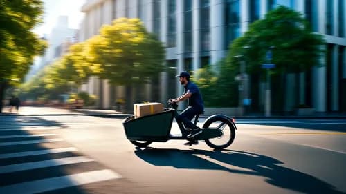 Kurier liefert Pakete mit Elektro-Lastenrad – klimafreundlicher Versand im E-Commerce