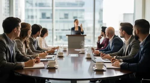 Unternehmer verfolgen aufmerksam einen Vortrag bei der Alibaba.com Roadshow für den Mittelstand