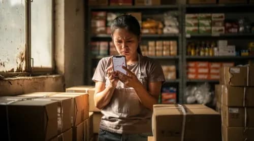 Chinesische Onlinehändlerin prüft besorgt sinkende Verkaufszahlen zwischen Paketen im Lager