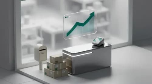3D-Illustration zu E-Commerce-Themen: Checkout, Marken, Postbeschwerden und globaler Handel