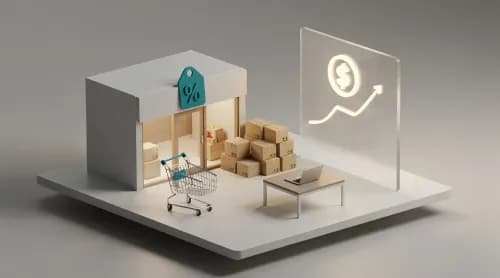 3D-Illustration zu Black Friday, Konsumklima, digitalem Euro und Handel