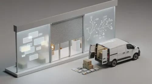 3D-Illustration zu Handel, Lieferdiensten, Social Commerce und KI-Entscheidungen im E-Commerce