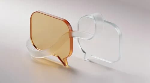 3D-Illustration zweier Glasformen symbolisiert Dialog zwischen Mensch und ChatGPT