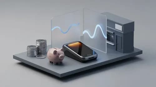 3D-Illustration zu Payment, Sparen, Insolvenzen und Online-Handel im E-Commerce