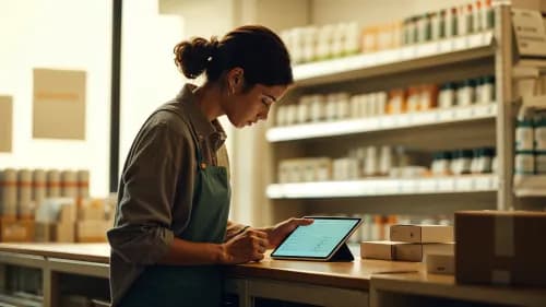 Mitarbeiterin verpackt Online-Bestellung im Store für nahtlosen Omnichannel-Service