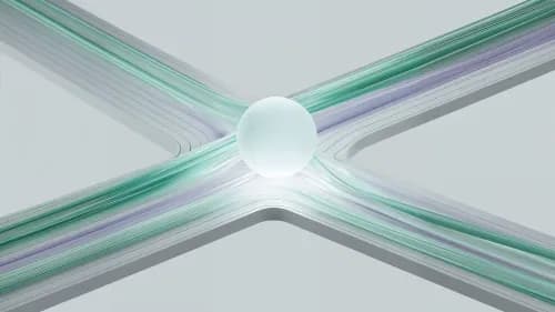 Abstrakte 3D-Illustration: Datenströme verschmelzen zur 360-Grad-Kundensicht im Handel