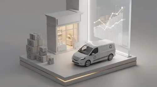 3D-Illustration zu DHL, Wachstum, Marktplätzen und Refurbished-Handel im E-Commerce
