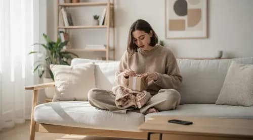 Junge Frau öffnet zuhause ein Paket, Symbolbild für TikTok-Shopping bei jungen Briten
