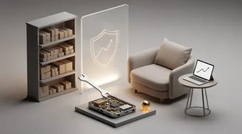 3D Illustration zu Onlinehandel, Reparaturrecht, Cybersicherheit und Senioren im E-Commerce