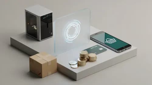 3D-Illustration zu Live-Shopping, Rewe-App, IT-Ausfällen und Bargeld im E-Commerce