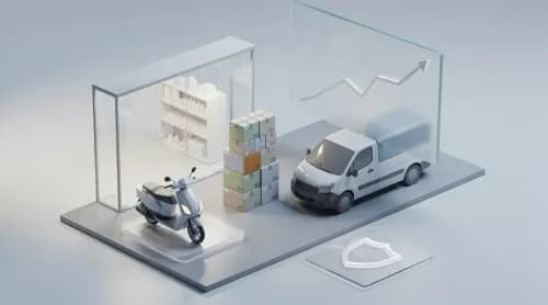 3D-Illustration zu Lieferdiensten, Handel, Konsumklima und Datenschutz im E-Commerce