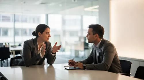 Zwei Fachleute besprechen gemeinsam eine Online-Marketing-Strategie im modernen Büro