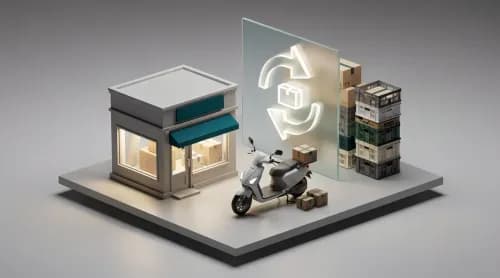 3D-Illustration zu E-Commerce-Themen: Handel, Lieferung, Verpackung und Retouren