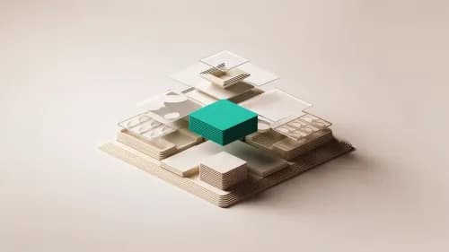 3D-Illustration modularer Datenbausteine, die sich zu kompakter Mini-Customer-Data-Plattform fügen