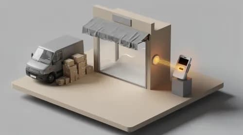 3D-Illustration zu kleinen Shops, Zahlungen, Lieferdiensten und Pleitewelle im Handel