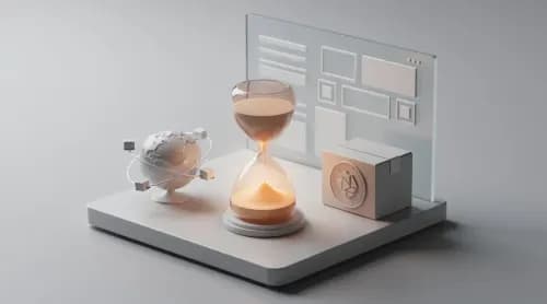 3D-Illustration zu Rabatt-Countdown, Paketsteuer, globalem Handel und Webbaukasten im E-Commerce
