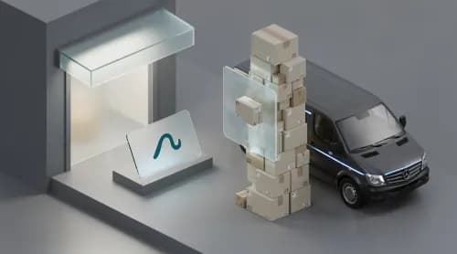 3D-Illustration zu Logistikverzögerungen, Luxus-Onlinehandel und KI-gestützter Stilberatung im E-Commerce