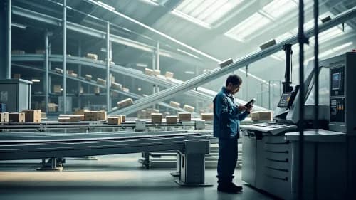 Mitarbeiterin scannt Pakete an automatisierter Fulfillment-Station für Marktplatzversand