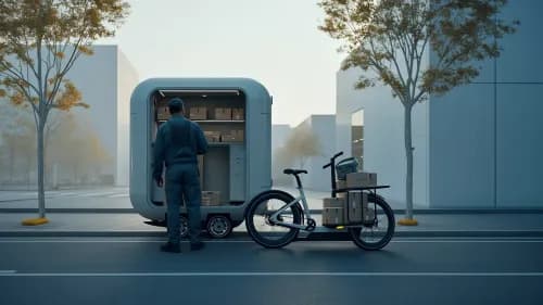 Kurier belädt Lastenrad an städtischem Mikrodepot als Lösung gegen Verkehrschaos