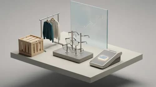 3D-Illustration zu E-Commerce-Themen: Optik, Payment, Mode und Marktplätze