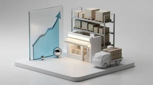 3D-Illustration zu E-Commerce-Wachstum, Mehrwertsteuer, Inflation und digitalem Handel