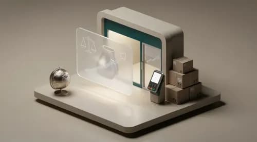 3D-Illustration zu E-Commerce-News: Otto, KI-Recht, Amazon, Shopware und internationaler Handel