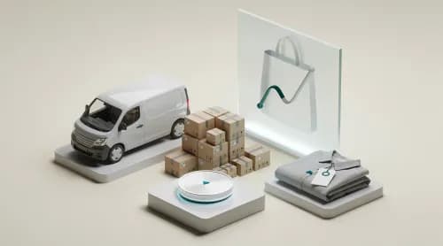 3D-Illustration zu Picnic, Vinted, Black Friday, Google, digitalem Euro und Cloudmarkt im E-Commerce