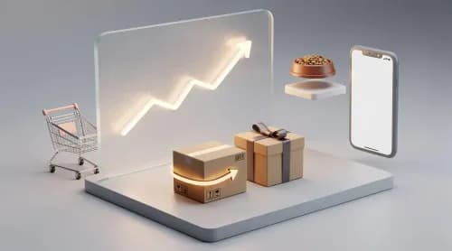 3D-Illustration zu Retouren, Weihnachtsshopping, KI-Beratung und Black Friday im E-Commerce