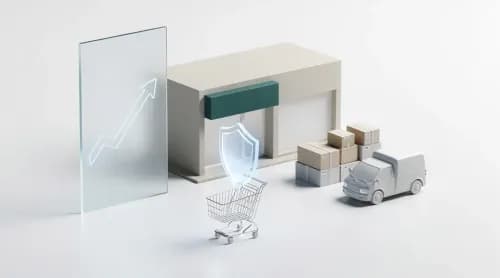 3D-Illustration zu E-Commerce-News: Shopify Capital, Kundenvertrauen, Data Act und Amazon im Überblick