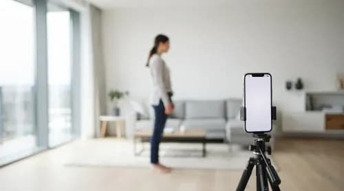Frau scannt sich per Smartphone-Kamera für passende Kleidergröße im Onlineshop