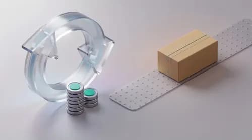 3D-Illustration: schnelle digitale Rückerstattung im Vergleich zur langsamen physischen Paketretoure