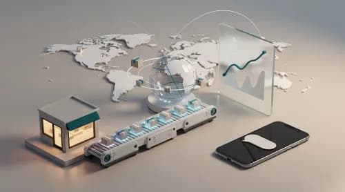 3D-Illustration zu globalem E-Commerce, Versand, Handelsstimmung und digitalem Handel
