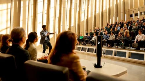 Gründerin präsentiert Handels-Start-up-Idee vor Jury beim IRM Retail Startup Showcase