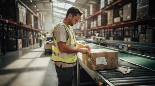 Lagerarbeiter gibt unzustellbarem Paket in Sortierhalle eine zweite Chance
