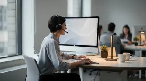 Kundenservice-Mitarbeiterin bearbeitet Kundenmails im modernen E-Commerce-Büro