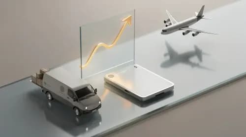 3D-Illustration zu Wero, Amazon Now, Luftfracht und KI-Agenten im E-Commerce