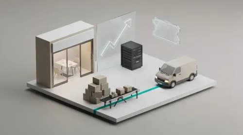3D-Illustration zu Insolvenzen, Handel, Retouren und KI im E-Commerce