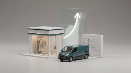 3D-Illustration zu Zalando, Paketdiensten und Supermarkt-Apps im E-Commerce