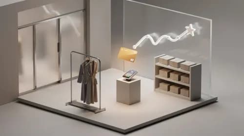 3D-Illustration zu Zalando, Paypal, Ebay und Produktbewertungen im E-Commerce